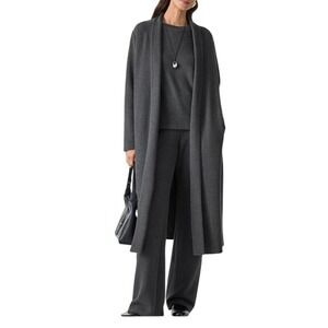 NWT OGL Shawl Collar Longline Open Front Duster Cardigan Sweater L Charcoal Grey